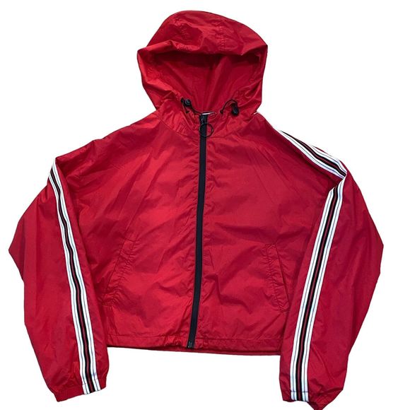 Women's GARAGE Windbreaker Jacket Size Small Red Striped Cropped Full Zip Nylon - Picture 10 of 10